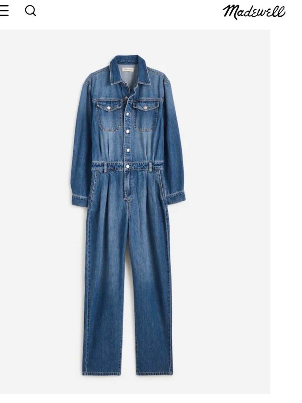 NWT Madewell Pleated Barrel-Leg Jumpsuit Airy Denim Baywood Wash Size 4
